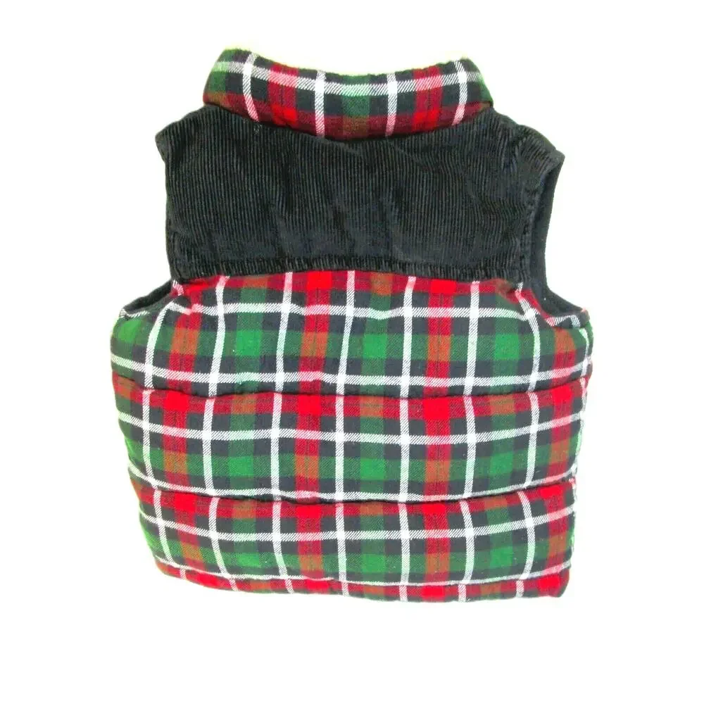 Gymboree Boy’s Red Green Plaid Puffer Vest Fleeced Lined Quilted Size 6-12 Mos